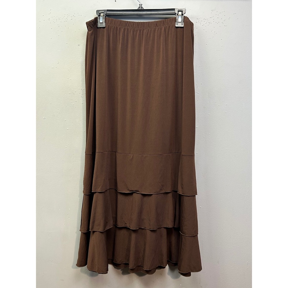 Cato Skirt Women 14/16W Brown Maxi Tiered Ruffle Elastic Waist Jersey Knit 17811